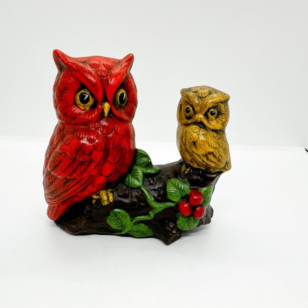 SOLD Vintage 1975 Hobbyist Ceramic Owl Figurines Retro Tree Cotttagecore Witchy